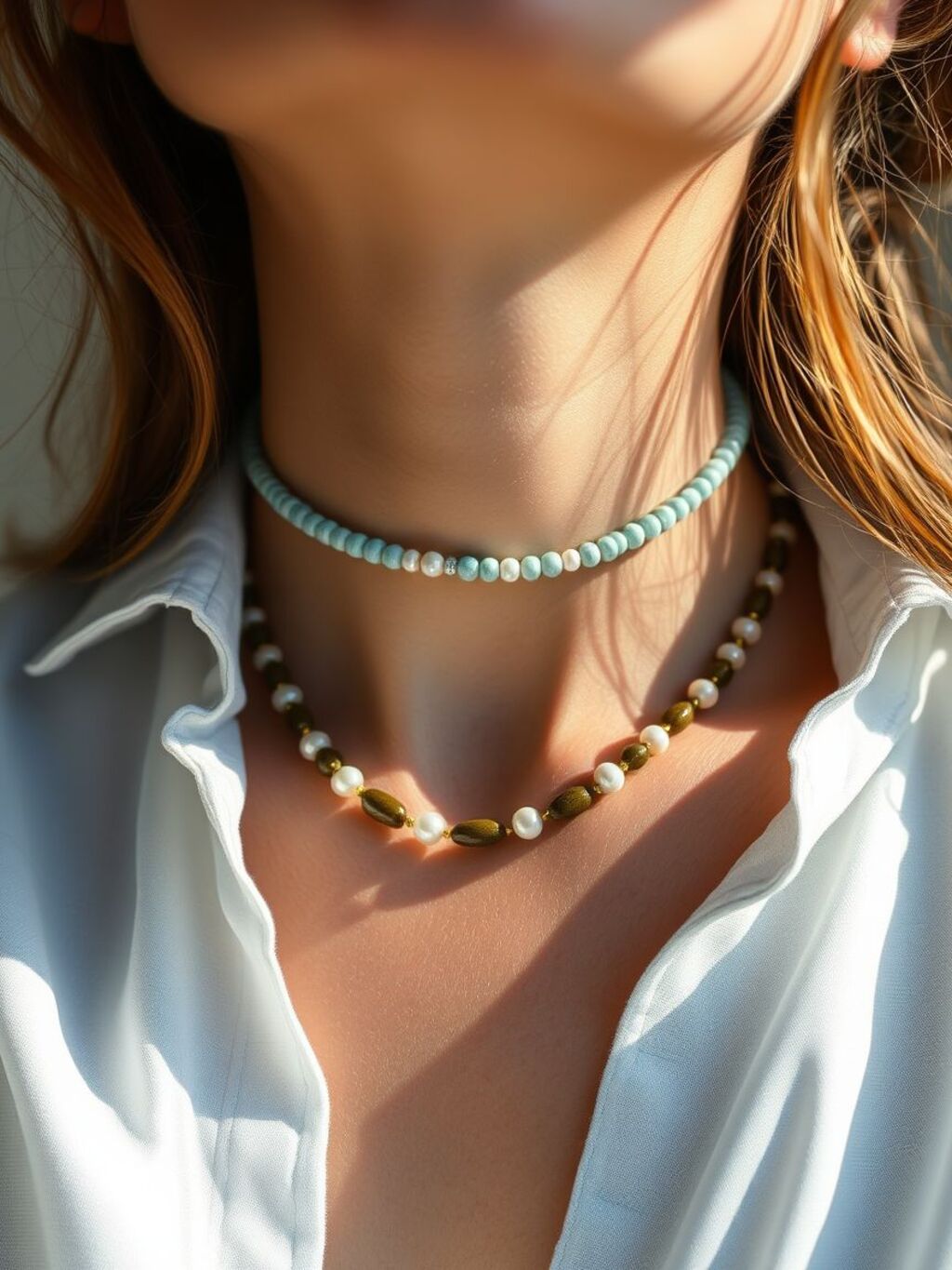 Olive Pearl Choker detail
